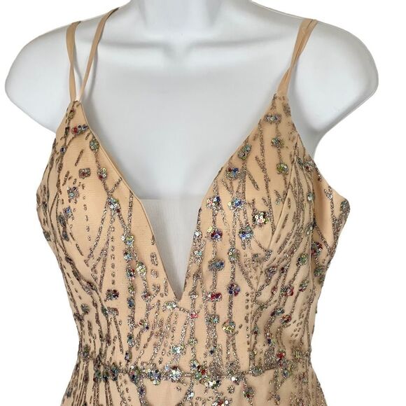 Amarra Colorful Glitter Sequin Tulle Satin Tie Back Floor Length Prom Dress - Picture 12 of 16